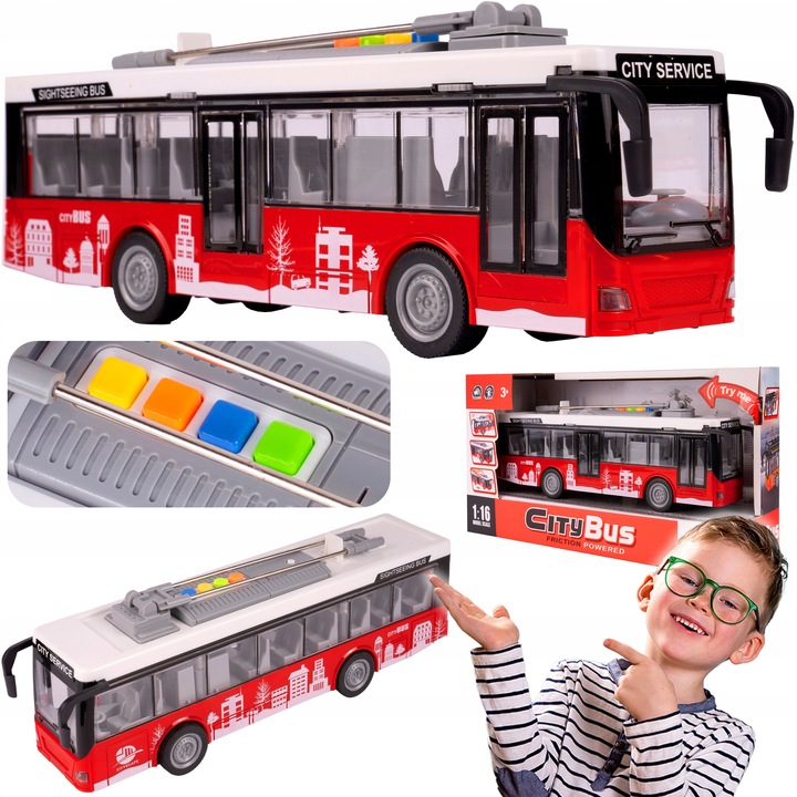 AUTOBUS MIEJSKI INTERAKTYWNY Z NAPĘDEM 1:16 OTWIERANE DRZWI DLA DZIECI