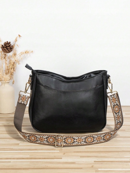 TOREBKA DAMSKA TORBA NA RAMIĘ SKÓRZANA MIEJSKA POJEMNA CZARNA