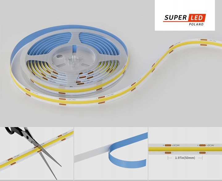 Taśma LED listwa COB 12V Neon Linia 5 metrów mocna neutralny 1080lm /