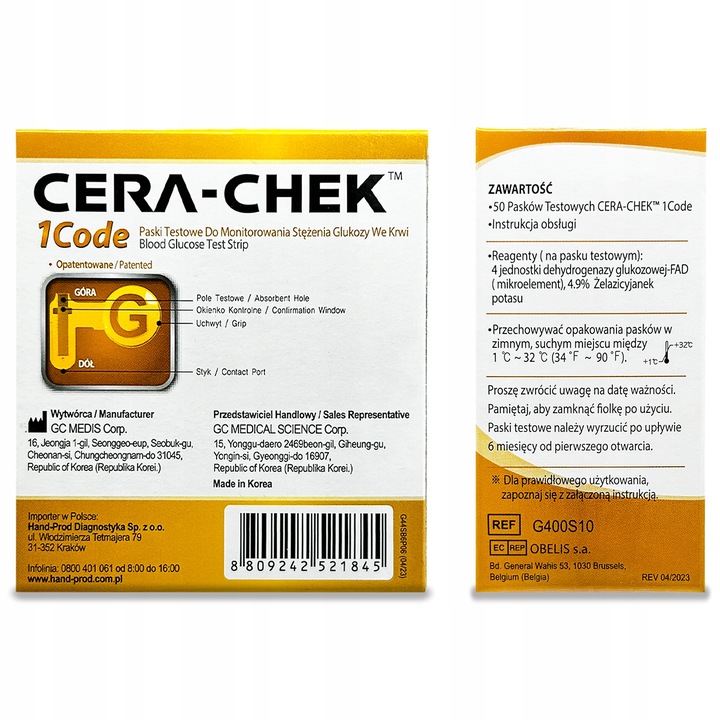 Paski do glukometru Cera-Chek 1code do oznaczania glukozy 50 sztuk