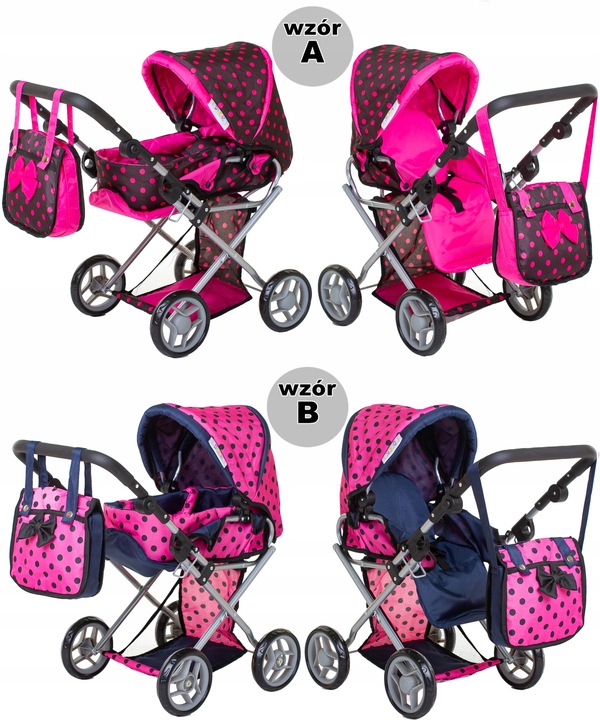 Wózek dla lalek 3w1 GONDOLA + SPACERÓWKA pościel torba przewijak dla lali