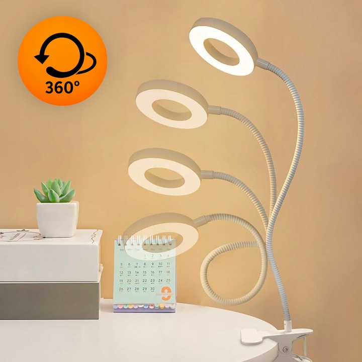 Lampka biurkowa led na biurko dla dzieci z klipsem biała do czytania