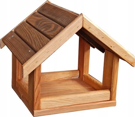 Duży drewniany karmnik dla ptaków brązowy dach dwuspadowy PROMOCJA