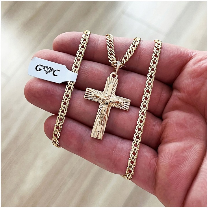 ZŁOTY ŁAŃCUSZEK MĘSKI ROMBO + KRZYŻYK 18K 50 CM PREZENT DLA NIEGO + GRATISY