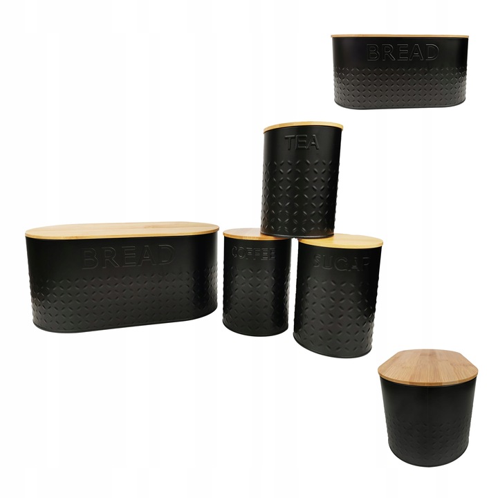 ZESTAW 5w1 CHLEBAK POJEMNIK NA KAWA CUKIER HERBATA DESKA KROJENIA CHZ03