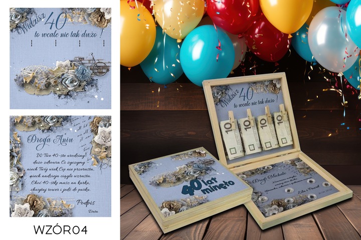 PREZENT NA 40 URODZINY PUDEŁKO Z ŻYCZENIAMI