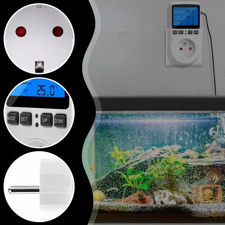 TERMOSTAT ELEKTRONICZNY REGULATOR TEMPERATURY GNIAZDO SIECI 230V max.