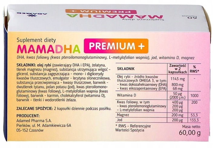 MamaDHA Premium+ DHA witaminy dla mamy 120kapsułek