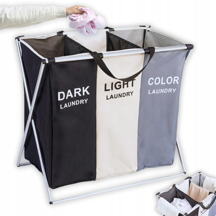 TRZYKOMOROWY KOSZ NA PRANIE DUŻY WOLNOSTOJĄCY ORGANIZER XXL