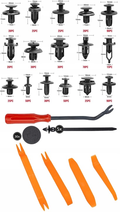 KLIPSY KOŁKI DO AUTA TAPICERKI ZESTAW 680 SPINEK SAMOCHODOWYCH ORGANIZER