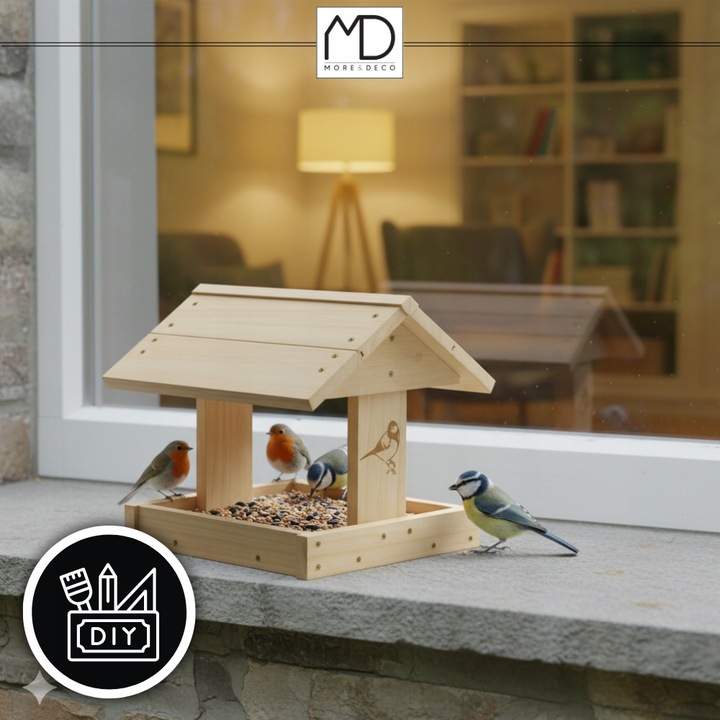 Karmnik dla ptaków domek budka DIY eko drewno ogrodowy solidny na zimę