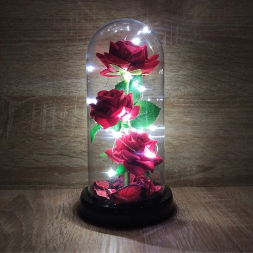 WIECZNA RÓŻA W SZKLE PREZENT NA DZIEŃ BABCI PUDEŁKO ŚWIECĄCA LED +KABEL USB