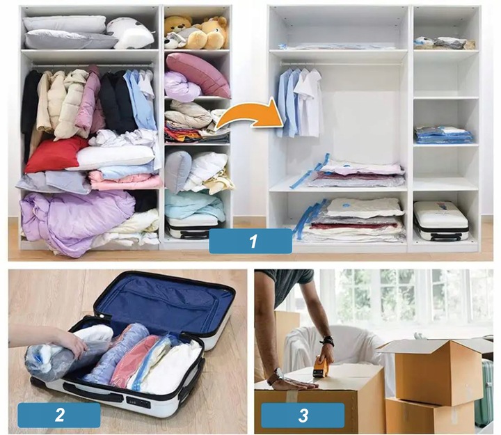 WORKI PRÓŻNIOWE Na Ubrania Pościel Torby, ZESTAW 10 SZTUK + POMPKA