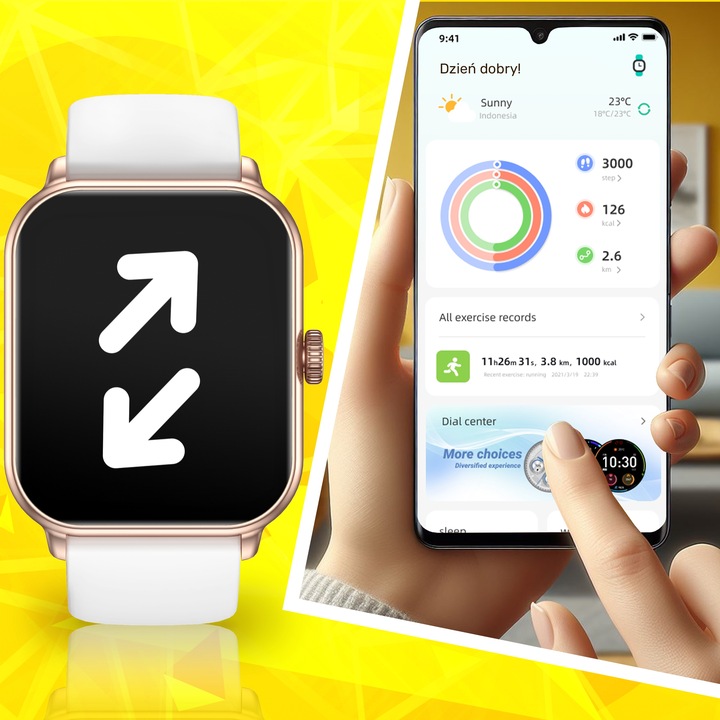 SMARTWATCH DAMSKI ZEGAREK WODOODPORNY PL MENU ROZMOWY SMART WATCH + 3 PASKI