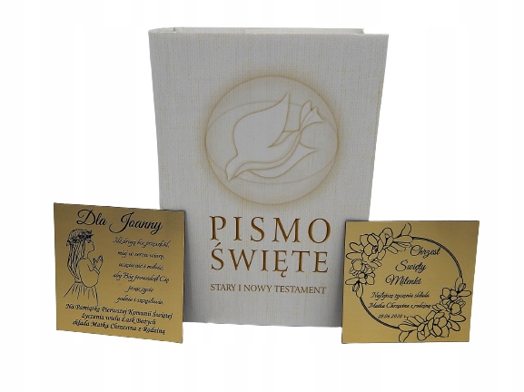 PISMO ŚWIĘTE NA KOMUNIĘ BIBLIA Z GRAWEREM PAMIĄTKA PIERWSZEJ KOMUNII CHRZTU