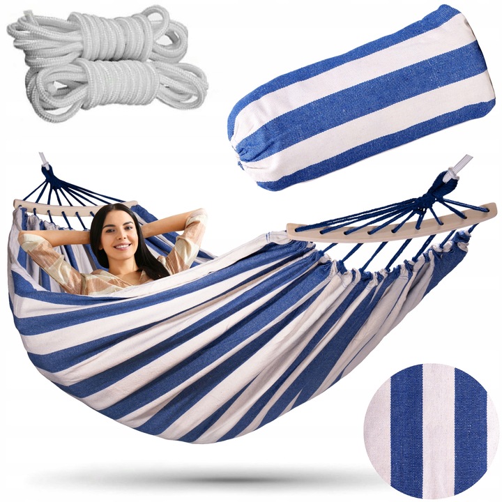 HAMAK 2 OSOBOWY Z PAŁĄKAMI 260x150 XXL MOCNY + linki + POKROWIEC