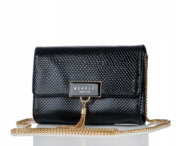 TOREBKA LISTONOSZKA MONNARI WIZYTOWA KOPERTÓWKA Czarna na łańcuszku