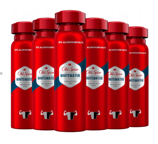 Old Spice Whitewater Dezodorant męski w sprayu, 6 x 150ml, 48h świeżości