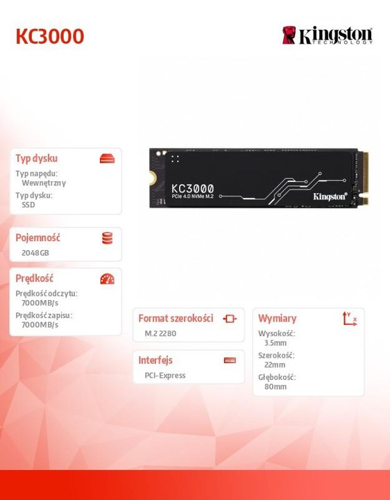 Dysk SSD KINGSTON KC3000 2TB PCIe 4.0 NVMe M.2