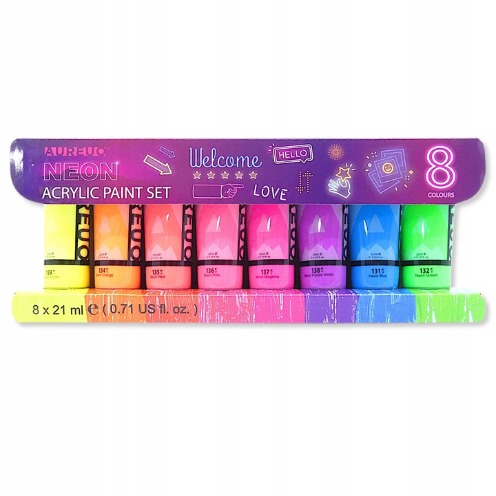 Farby Akrylowe NEONOWE Zestaw Farb Akrylowych Neonowych Farba NEO 8sztx21ml