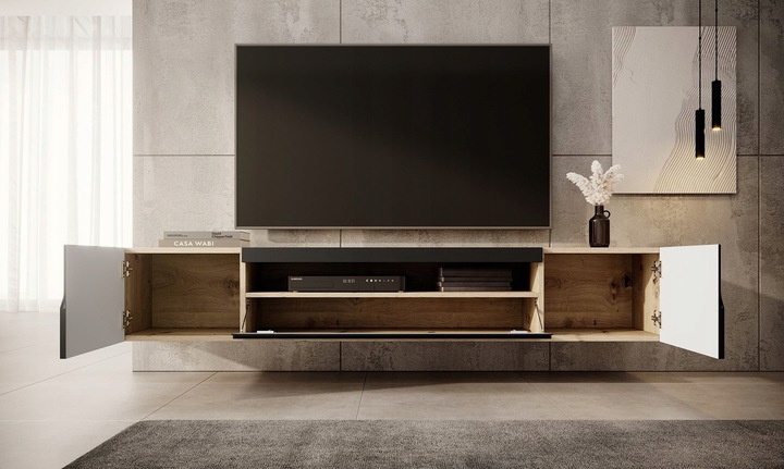 Szafka RTV czarna mat+dąb Artisan Wisząca i stojąca Odyn