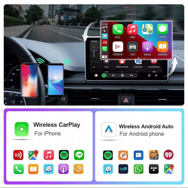 ADAPTER BEZPRZEWODOWY CARPLAY CAR PLAY ANDROID AUTO 2w1 BLUETOOTH iOS