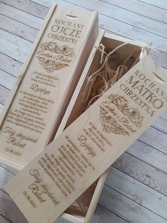 PODZIĘKOWANIA DLA RODZICÓW ŚWIADKÓW CHRZESTNYCH ŚLUB SKRZYNKA NA WINO