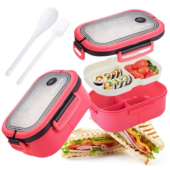 LUNCHBOX ŚNIADANÓWKA PUDEŁKO POJEMNIK NA ŚNIADANIE PRZEGRÓDKI 1200ml