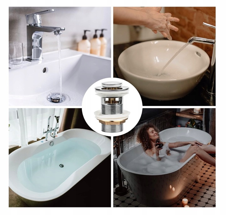 KOREK UMYWALKOWY KLIK-KLAK AUTOMAT z przelewem SREBNY DO UMYWALKI