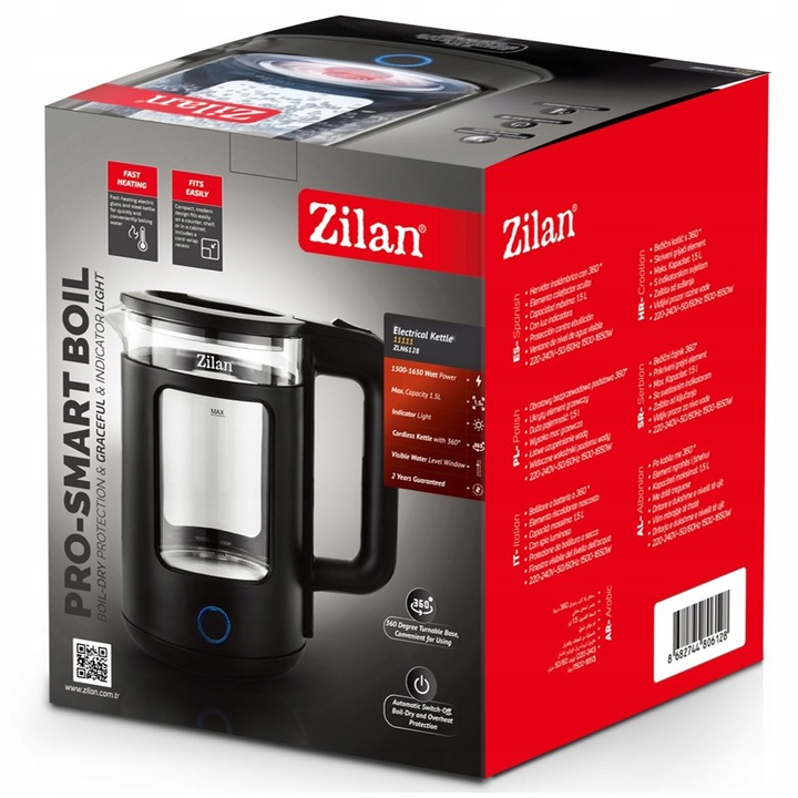 CZAJNIK ELEKTRYCZNY SZKŁO CZARNY 1,5L 1650W