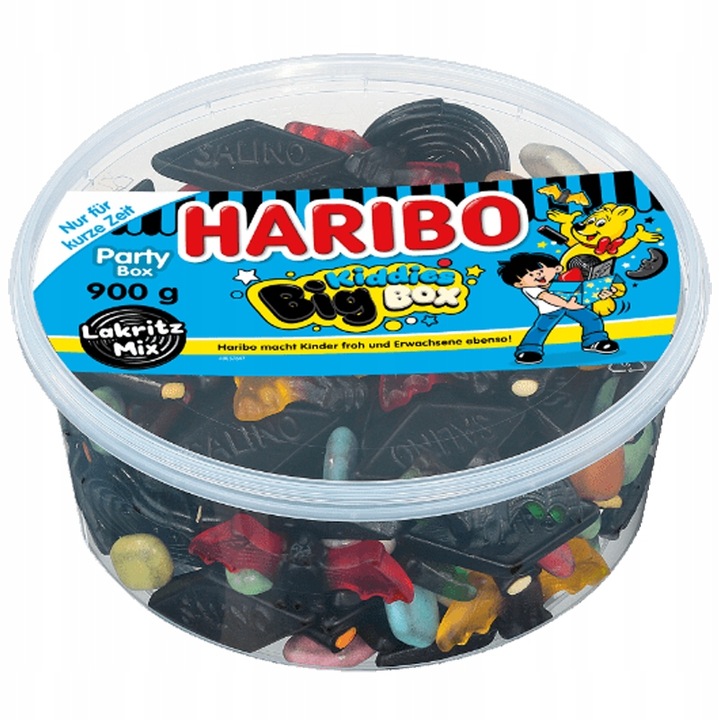 Haribo Żelki Lukrecja Lakritz Mix Kiddies Big Box Party z Niemiec 900 g