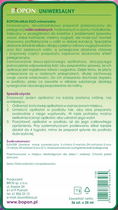 BOPON Nawóz odżywka Eliksir DUO uniwersalny Biopon 10 sztuk