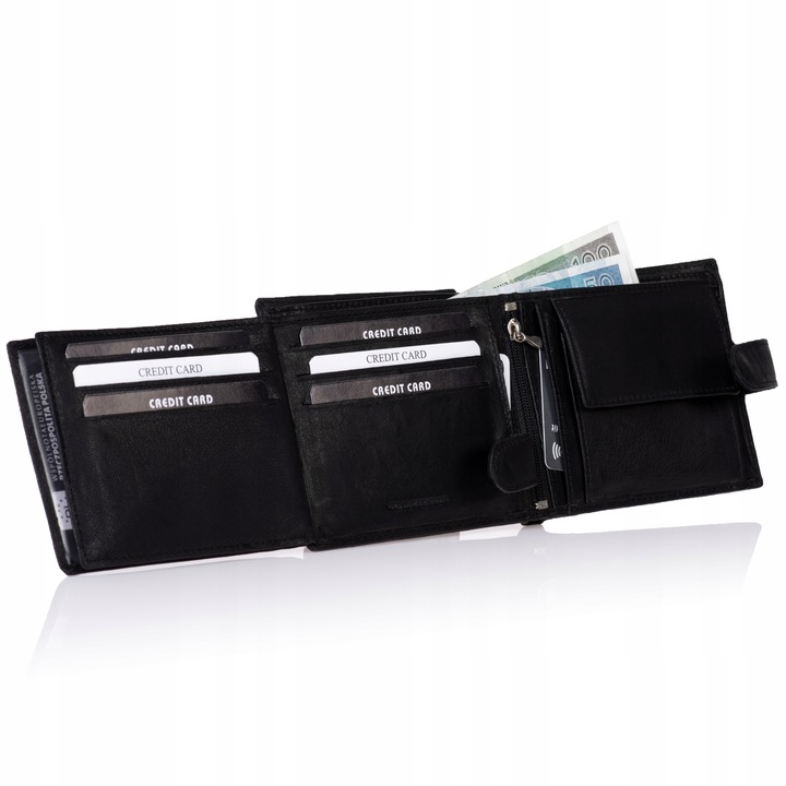 SEPHER Portfel 100% Skórzany Męski CZARNY zatrzask