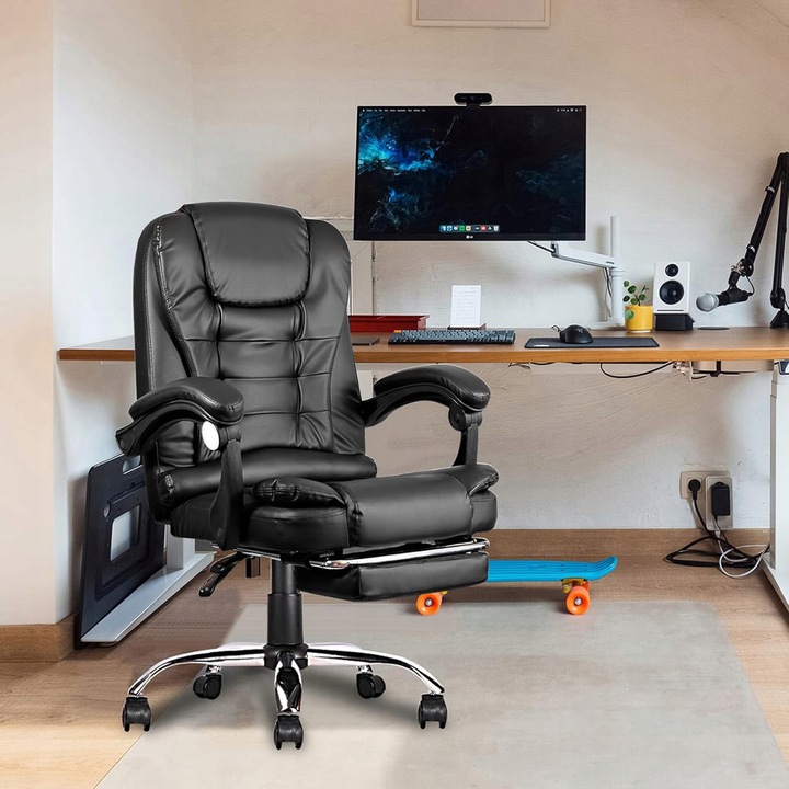 FOTEL BIUROWY OBROTOWY SKÓRZANY ERGONOMICZNY LC08 z MASAŻEM i