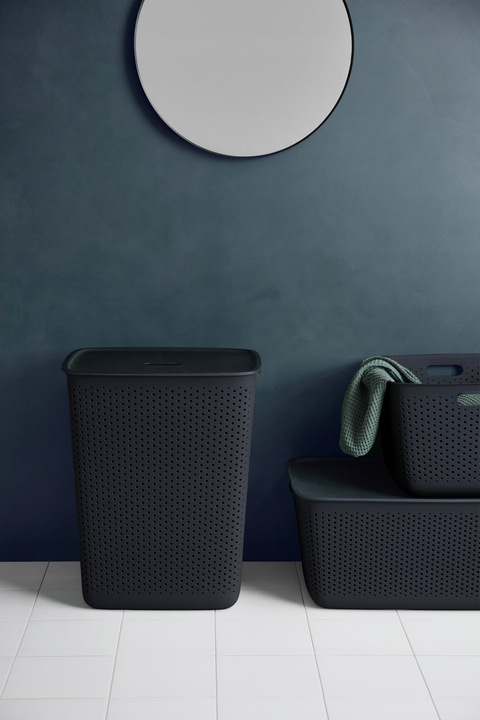 DUŻY KOSZ NA PRANIE BIELIZNĘ Z POKRYWĄ POJEMNY 60L CZARNY ELEGANCKI