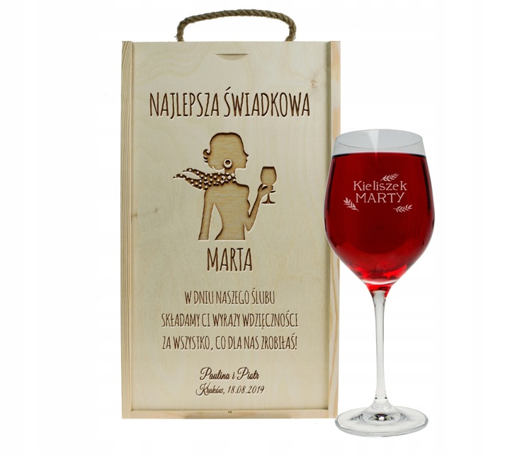 PUDEŁKO NA ALKOHOL PODZIĘKOWANIE DLA ŚWIADKOWEJ ŚWIADKA GRAWER PREZENT