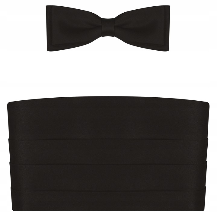 Czarny pas smokingowy z muchą i białą poszetką