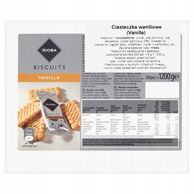 Ciasteczka waniliowe do kawy pojedyncze 200 szt.