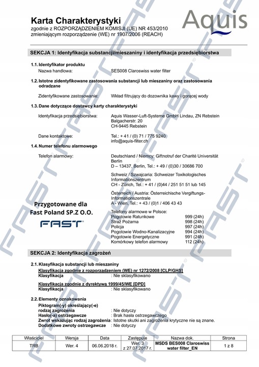 Filtr Węglowy Wody do Ekspresu Sage BES008 / SES008