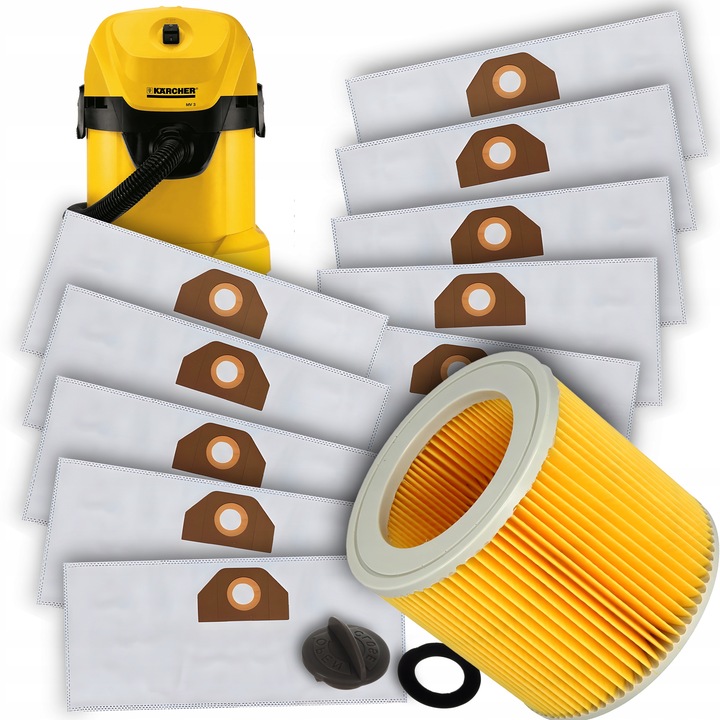 10X WORKI DO ODKURZACZA KARCHER WD 3 WD3 WD2 WD6 SE4001 POJEMNE +FILTR