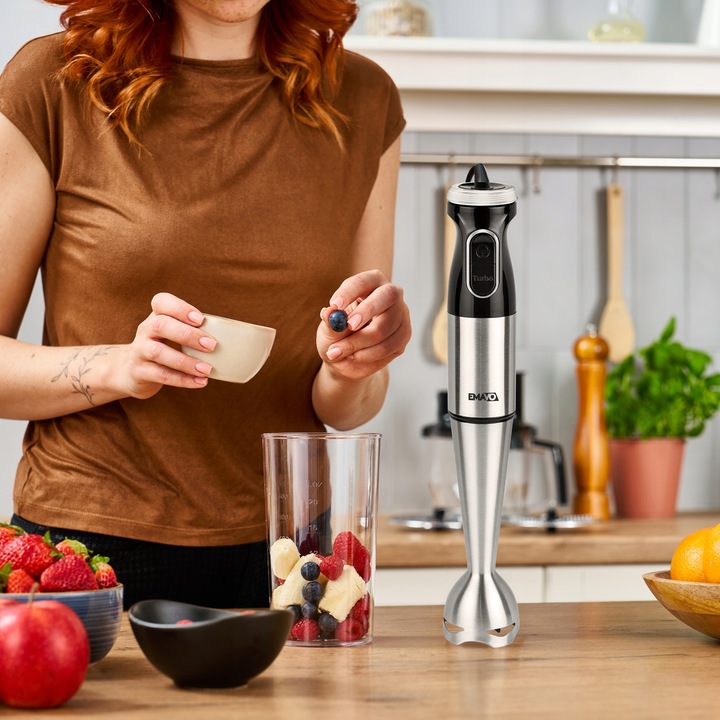 MOCNY BLENDER RĘCZNY WIELOFUNKCYJNY MIKSER 1000W SREBRNY EMAVOn