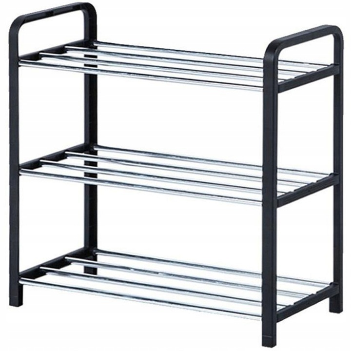 SZAFKA PÓŁKA NA BUTY OBUWIE STOJAK REGAŁ LOFT CZARNA 3-POZIOMOWA