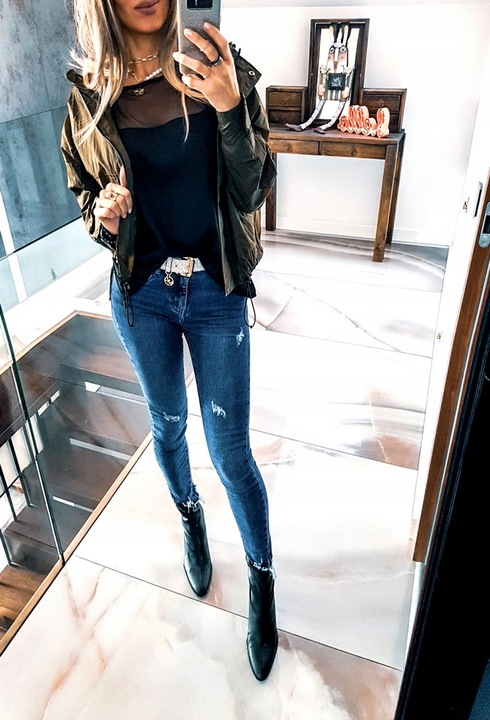 . BLUZKA TIULOWA Z SIATECZKĄ LUŹNA ELEGANCKA XL