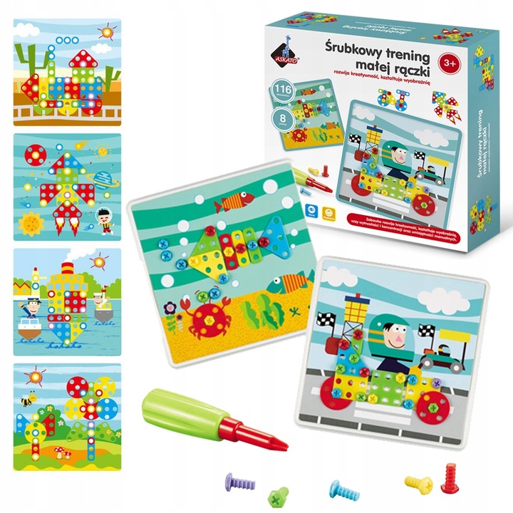 GRA UKŁADANKA MOTORYCZNA ŚRUBKOWY TRENING MAŁEJ RĄCZKI ASKATO