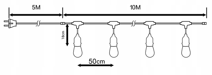 Girlanda OGRODOWA ŁAŃCUCH 10M + 20X żarówki LED