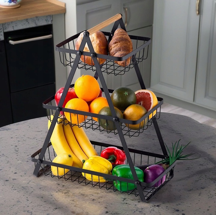 Koszyk TRZYPOZIOMOWY 3 piętrowy na owoce warzywa metalowy czarny Z