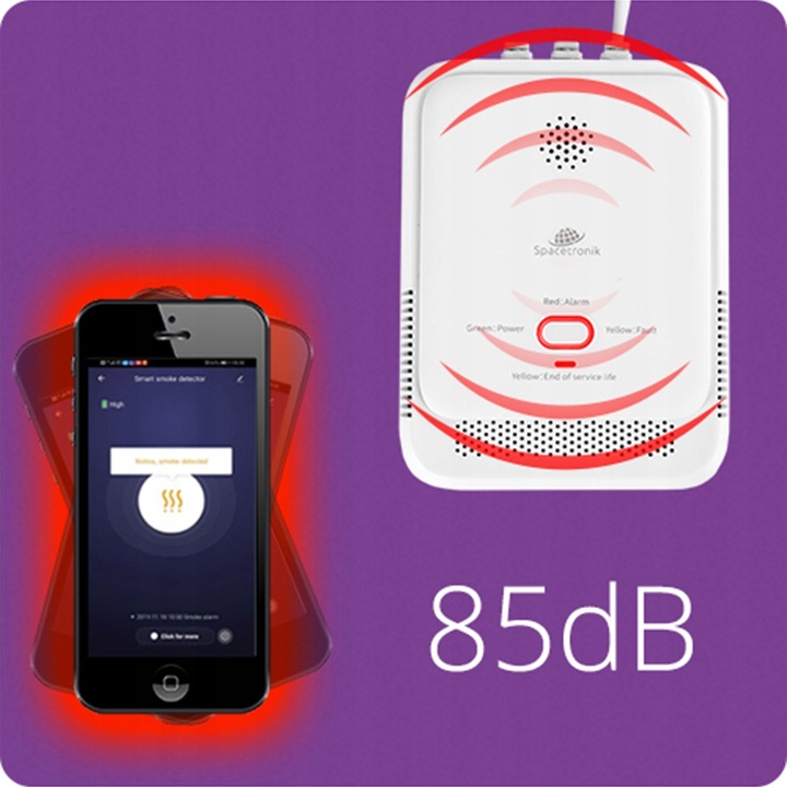 Inteligentny czujnik gazu ziemnego metan 85dB LPG Tuya WiFi Aplikacja