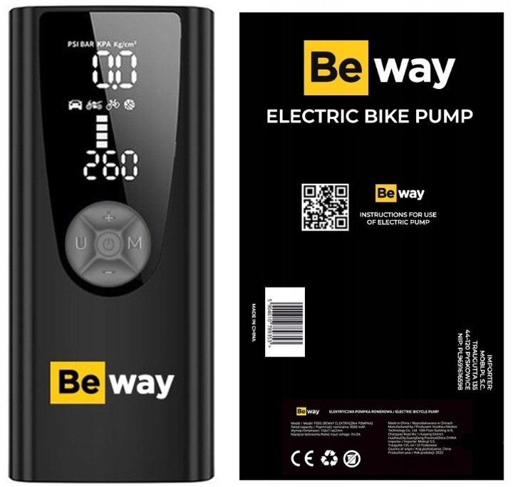 POMPKA ELEKTRYCZNA NAJMOCNIEJSZA 9000 mAh 150psi BEWAY DO ROWERU ROWEROWA