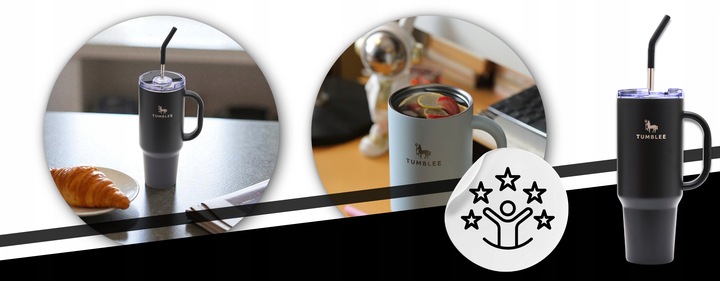 DUŻY Kubek Termiczny ze STALOWĄ SŁOMKĄ do Auta na Kawę Herbatę Zimne Napoje