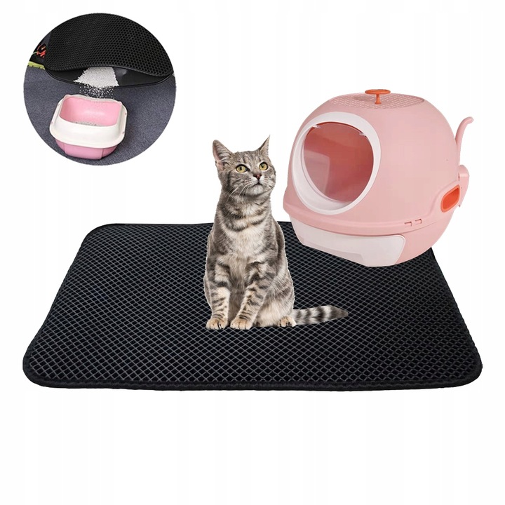 MATA WYCIERACZKA POD KUWETĘ DLA KOTA NA ŻWIREK XXL PODKŁADKA CZARNA 60x45